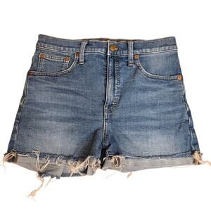 Madewell High Rise Denim Shorts Jean Shorts 28 Blue Raw Hem